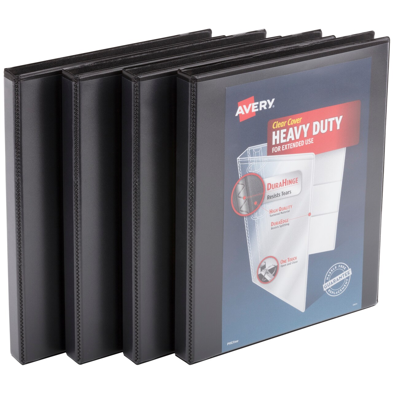 Avery Heavy-Duty View 3 Ring Binders, 0.5" One Touch Slant Rings, 4 Black Binders (79708)